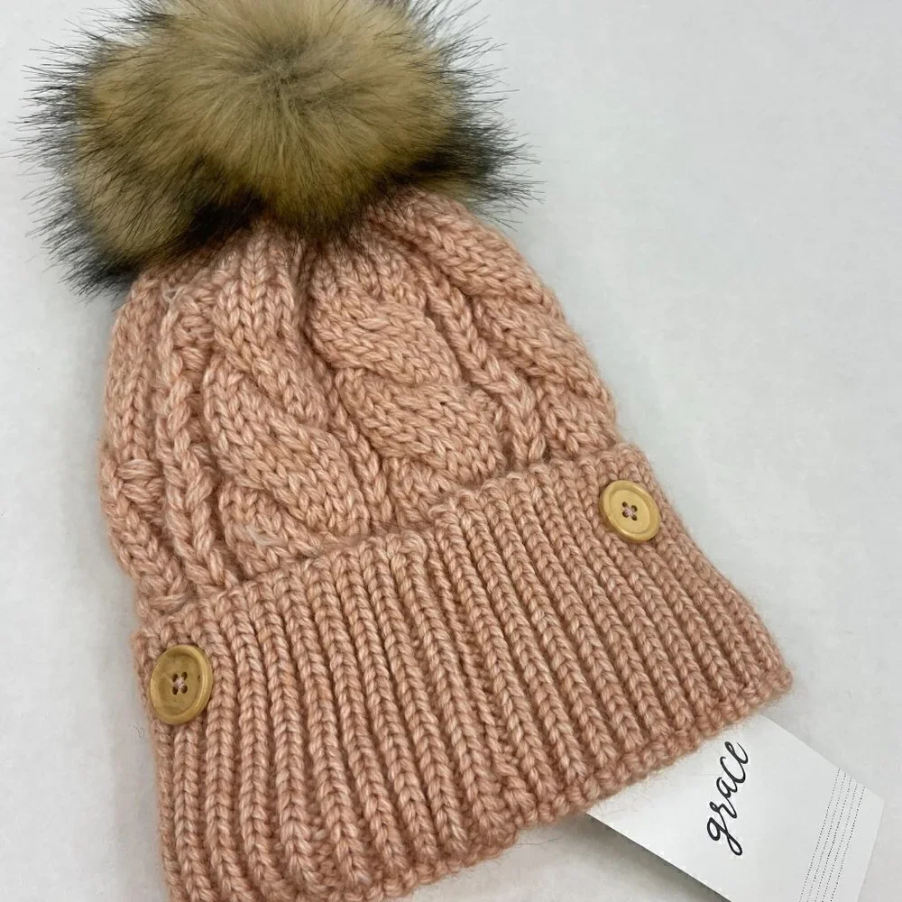 Grace Cable Knit Pom Pom Hat with Ribbed Mask